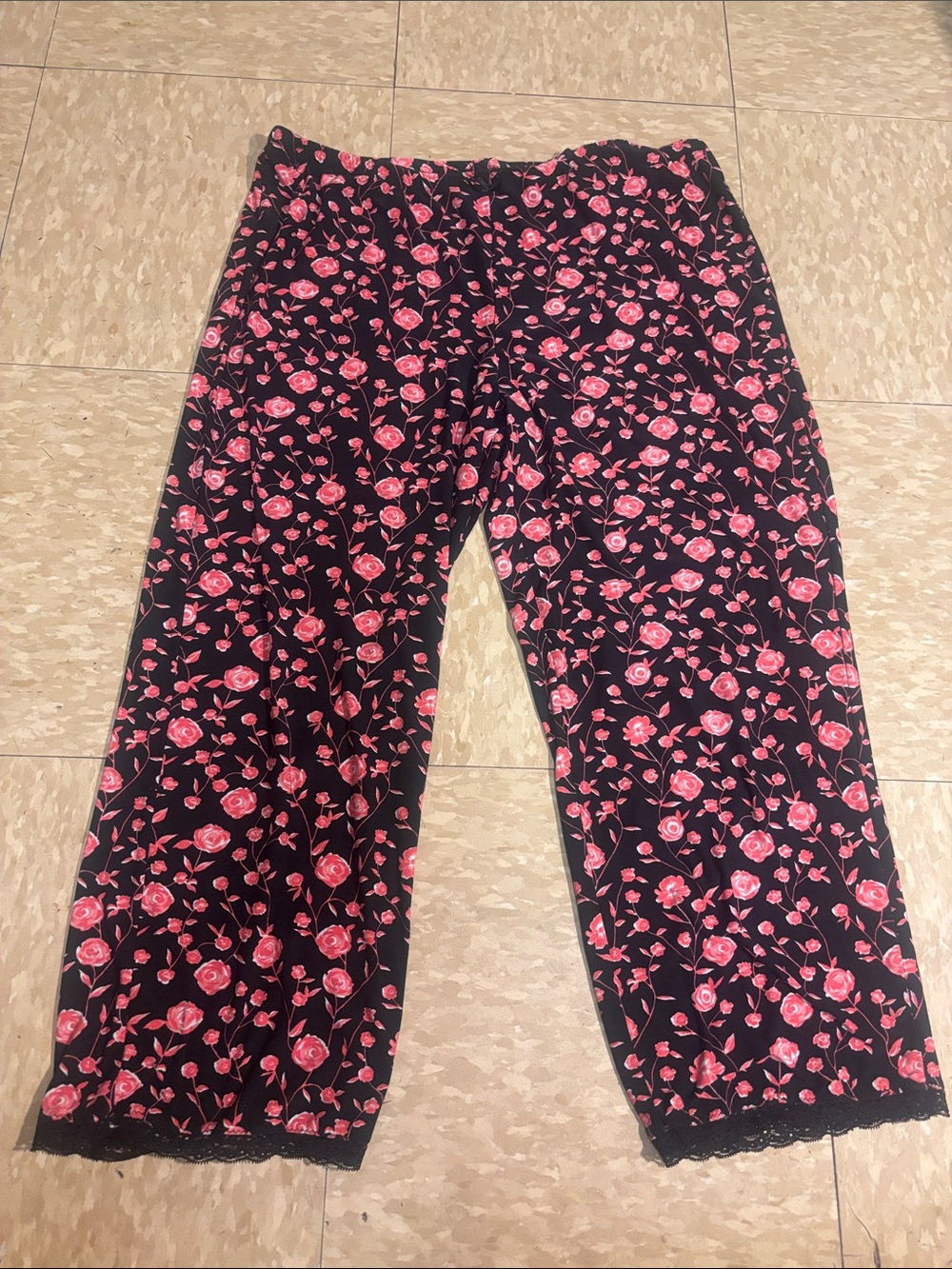 Georgia Boot Black Leggings with Pink Rose Print